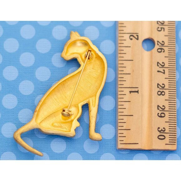 Vintage Mid Century Golden Cat Gold Tone Brooch - M4 - Picture 4 of 4